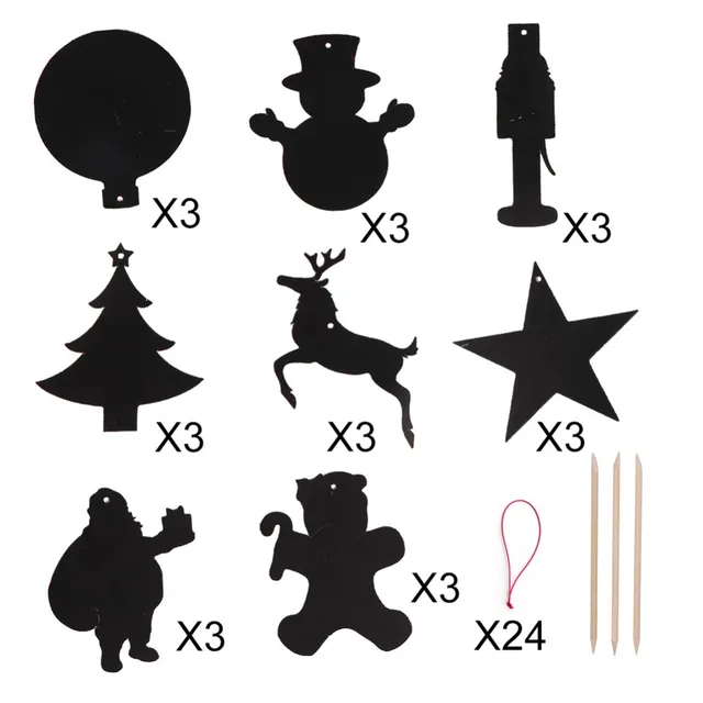 Aytai 24pcs Magic Color Scratch Card Christmas Tree Ornaments Scratch Art Paper Coloring Cards Scraping Drawing Toy for Children