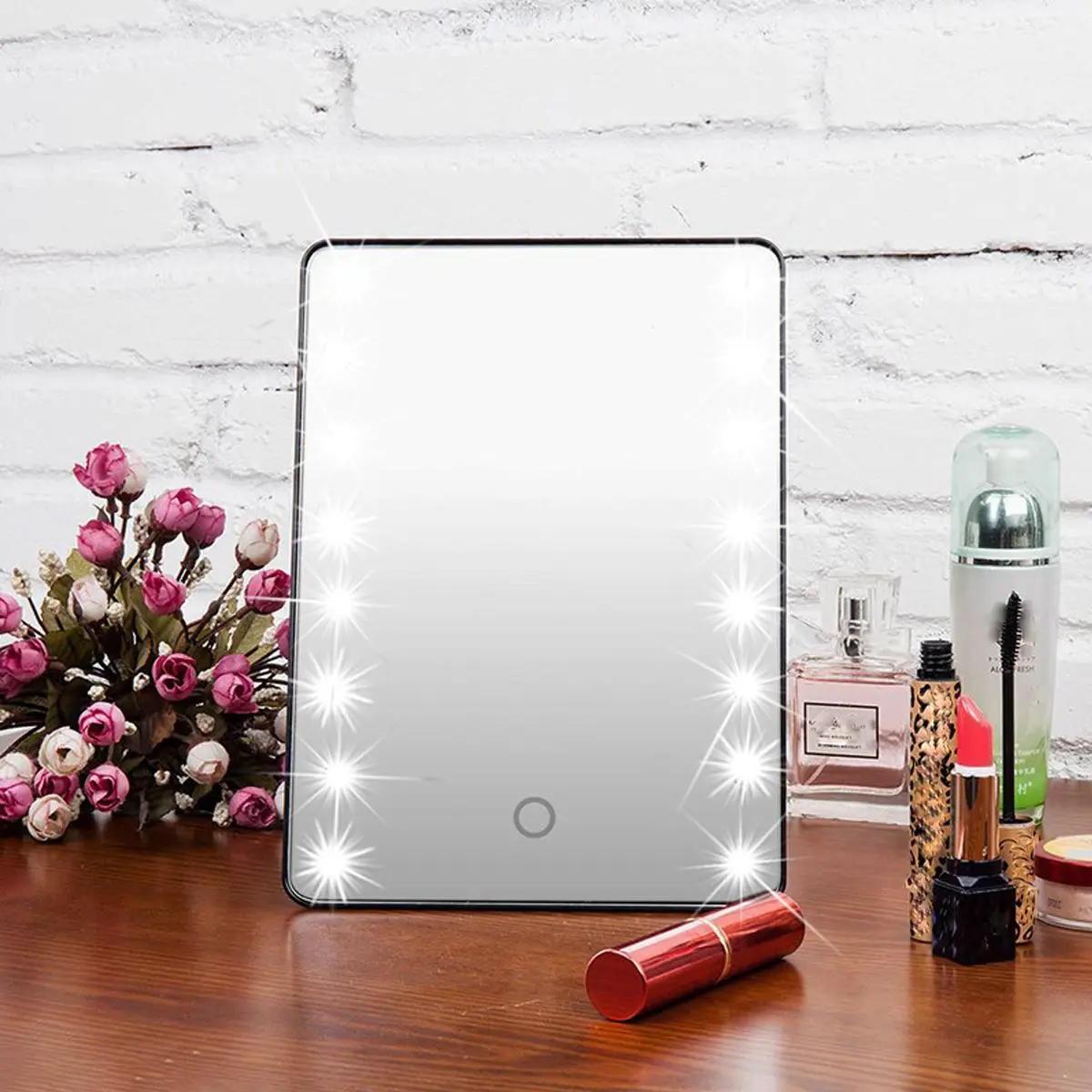 

Portable Touch Screen Cosmetic Mirror 16 LED Lights Makeup Mirror With Light Lamp Beauty Desktop Vanity Table Stand Mirrors