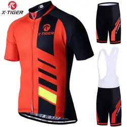 X-Tiger, 100% полиэстер, короткий рукав, велосипедные майки, набор Pro, летний комплект для велоспорта, одежда для горного велосипеда