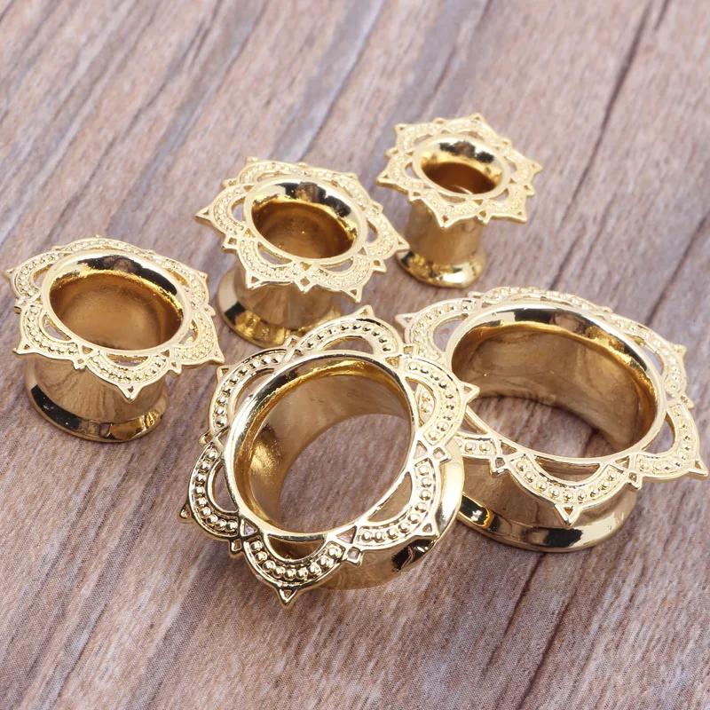 New Style Brass Plug And Tunnel Copper Gold Flesh Tunnels Ear Guage Expander Stretcher Piercing Body Jewelry 6 to 16mm 60pcs