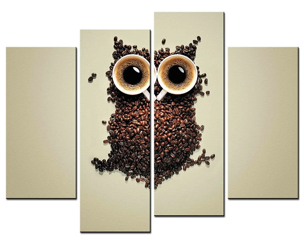

Hot No Frames 4 Panel Image Coffee Bean Decorative Owl HD HD Canvas Print Painting Artwork Wall Painting Art WholesaleXJDC12-108