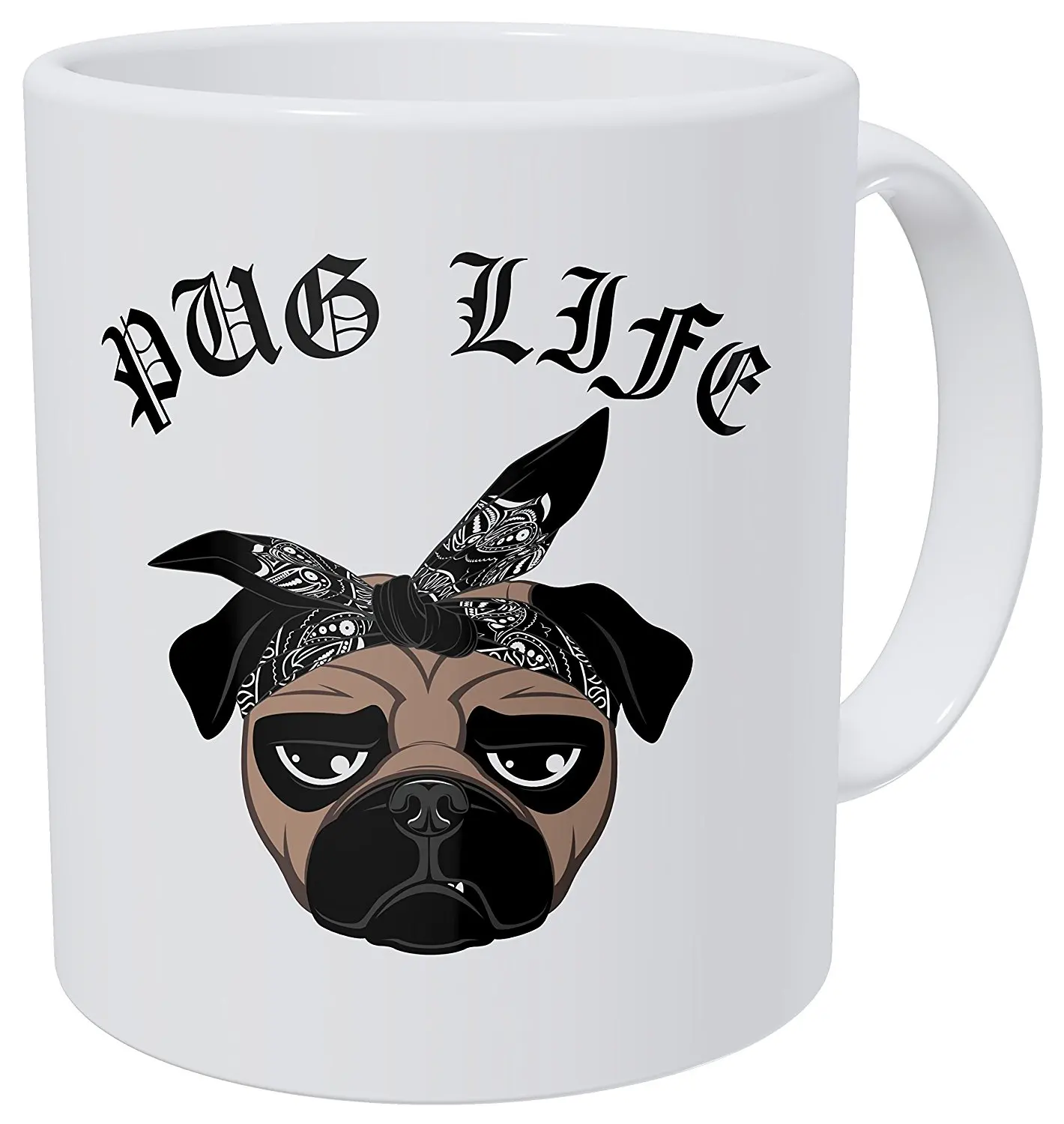 

Pug Life Face Dog with Bandana 11 Ounces Funny Coffee Mug with Stirring Spoon