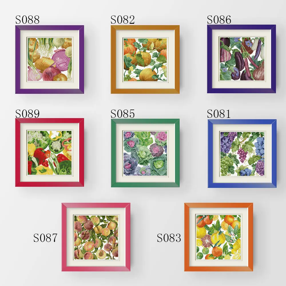 

Cross Stitch Kit S081-89 Kitchen Fruit And Vegetable Series Cauliflower Pumpkin Pattern And Grape Fruit Hand Embroidery Multiple