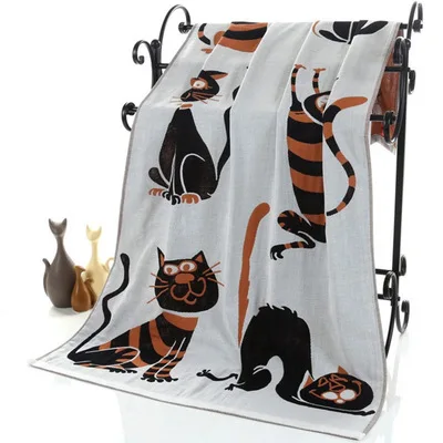 Хлопковое Марлевое банное полотенце для взрослых с милым котом, домашний текстиль, большое полотенце, банный халат для кемпинга, спортивное пляжное полотенце, детское одеяло - Цвет: F