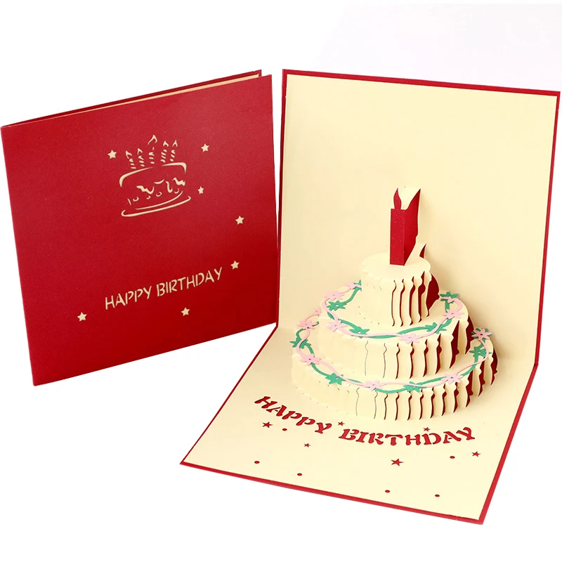 

Creative Birthday Card Handmade 3D Paper Carving Cake Card Toy Crafts 3D Cake Card Birthday Blessing Gift Toy Gift To children