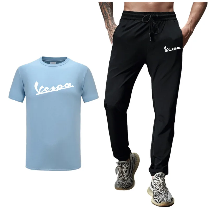 Vespa футболка, новые летние мужские комплекты, футболки+ штаны, комплекты, повседневный спортивный костюм, одежда, 2 предмета, повседневная забавная футболка Vespa, брюки для мужчин