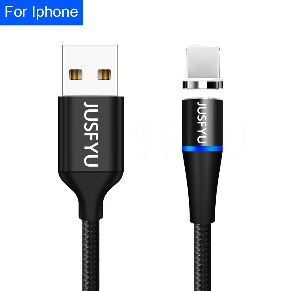 Магнитный кабель для мобильного телефона 3 А, зарядное устройство 2 м, кабель Micro USB type-C, разъем для iPhone x, samsung, S8, S9, Xiaomi, huawei, быстрая зарядка 3,0 - Цвет: Black for iPhone