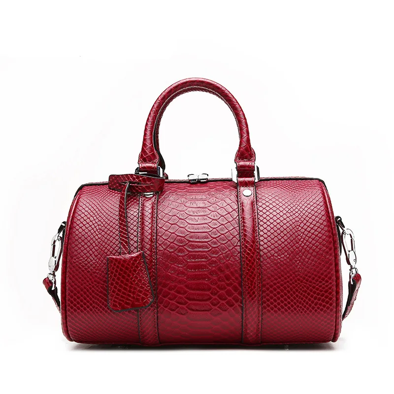 Moxi женские Модные сумки Пояса из натуральной кожи под змеиную кожу светская сумка Марка Коускин Бостон сумка для дам - Цвет: Serpentine Wine red