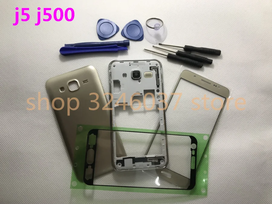 

Full Housing Cover Case Middle Frame+Battery Cover+Front Screen Glass Lens For Samsung Galaxy J5 J500 J500F 2015 Single dual SIM