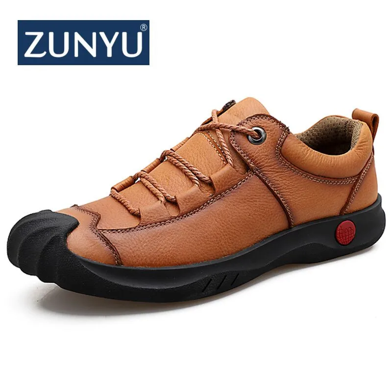 

ZUNYU New Genuine Leather Men's Shoes 2018 Autumn Winter Casual Shoes Waterproof Work Shoes Outdoor Rubber Shoes Lace-up Oxfords