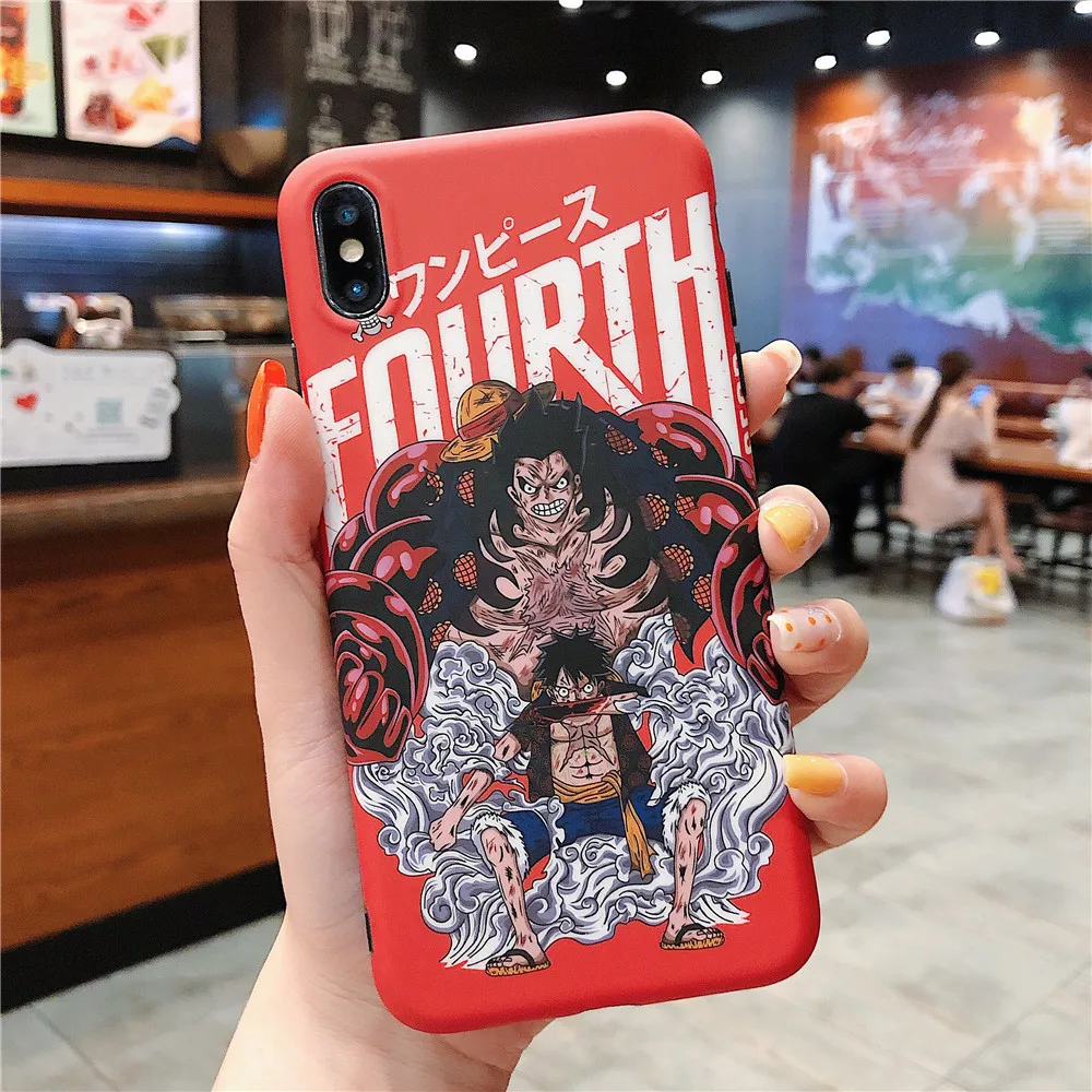 One Piece funda Case for iphone 11 Pro Max Japan Anime Luffy Zoro Naruto TPU back cover for iPhone XR XS Max 8 7 6 6S Plus Coque - Цвет: Темно-красный