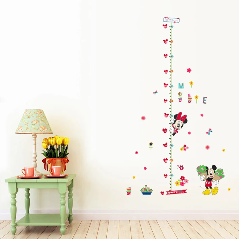 Cartoon Movie Mouse Minnie Children Height Measure Wall Decals For Kids Room Home Decor PVC Adesivos De Parede DIY Wall Stickers