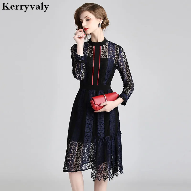 

Autumn Perspective Lace Irregular Dress Runway Dress Designers 2019 Women Midi Party Dress Strand Jurkjes Dames Kleding K9109