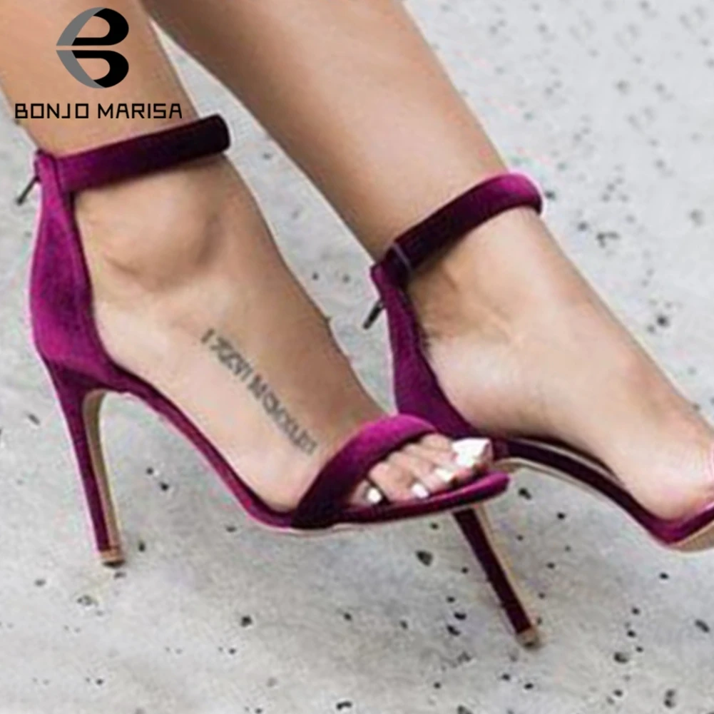 

BONJOMARISA Brand Design Big Size 47 Flock Sexy Thin High Heels Women Shoes Sandals Woman Lady Summer Party Shoes Woman