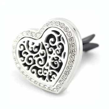 

Stainless Steel rhinestone crystal lover heart shape car essential oil aroma Diffuser Pendant Locket vent clip