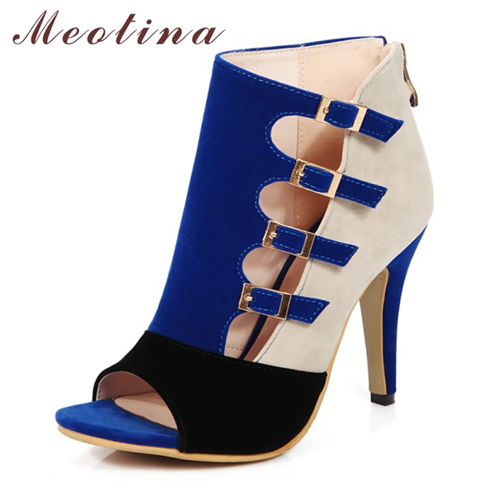 Meotina Women Shoes High Heels Gladiator Shoes Plus Size 34-46 Summer Party Pumps Red Buckle High Heel Shoes Zip chaussure femme