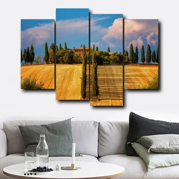 

Laeacco Canvas Painting Calligraphy Rural Scenery Cloud Trees Harvest Posters Wall Artwork Pictures For Living Room Home Decor