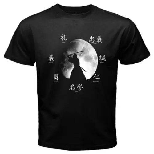 2019 модная черная футболка Bushido the seven virtues japanese Самурай японский боевое