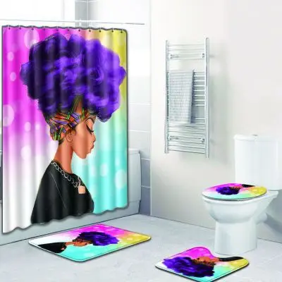 Мода африканская женщина шаблон полиэстер занавеска для душа комплект Нескользящие ковры для ванной комнаты Туалет фланелевый коврик для ванной комплект 4 шт./ - Цвет: 1