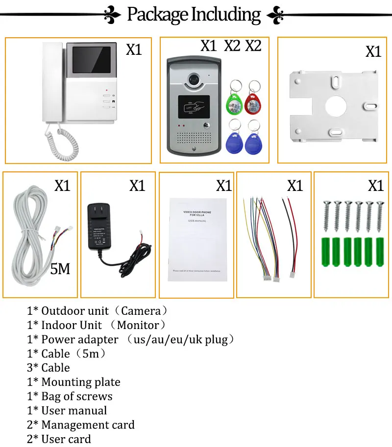 4,3 ''HD RFID цветная система видеодомофона видео телефон двери с ИК COMS наружная камера дверной звонок 125 кГц ID карта для дома/офиса