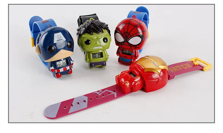 Супер герой часы Мстители Фигурки Человек паук часы Железный человек Капитан Американский Халк время проекции детские игрушки