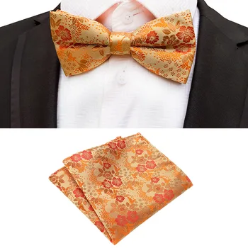 

Gold Bowtie Formal Paisley Flower Necktie Boy Men's Fashion Business Wedding Bow Tie Male Dress Shirt gift Pocket Square Sets
