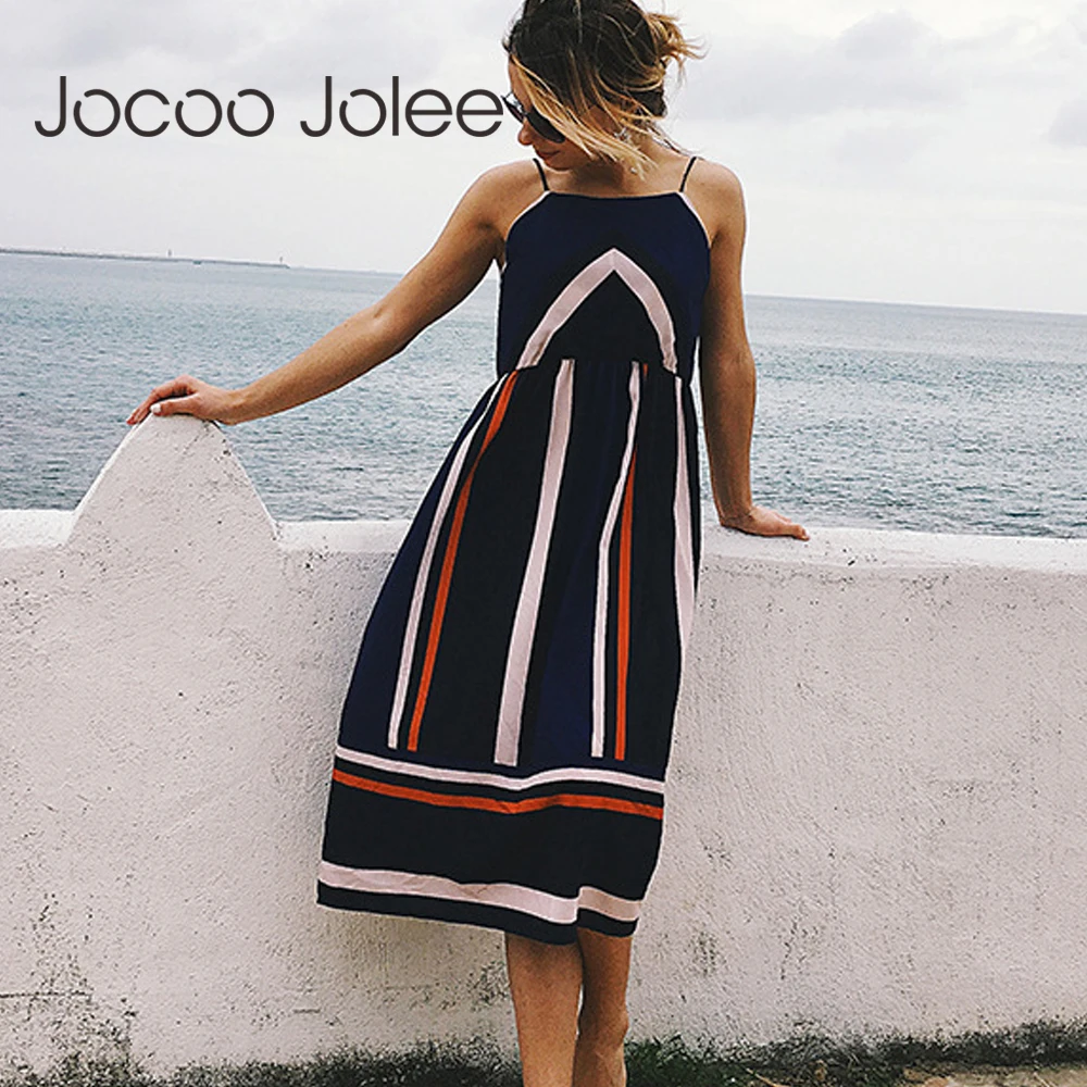Женское повседневное пляжное платье Jocoo Jolee в полоску с тонкими бретельками