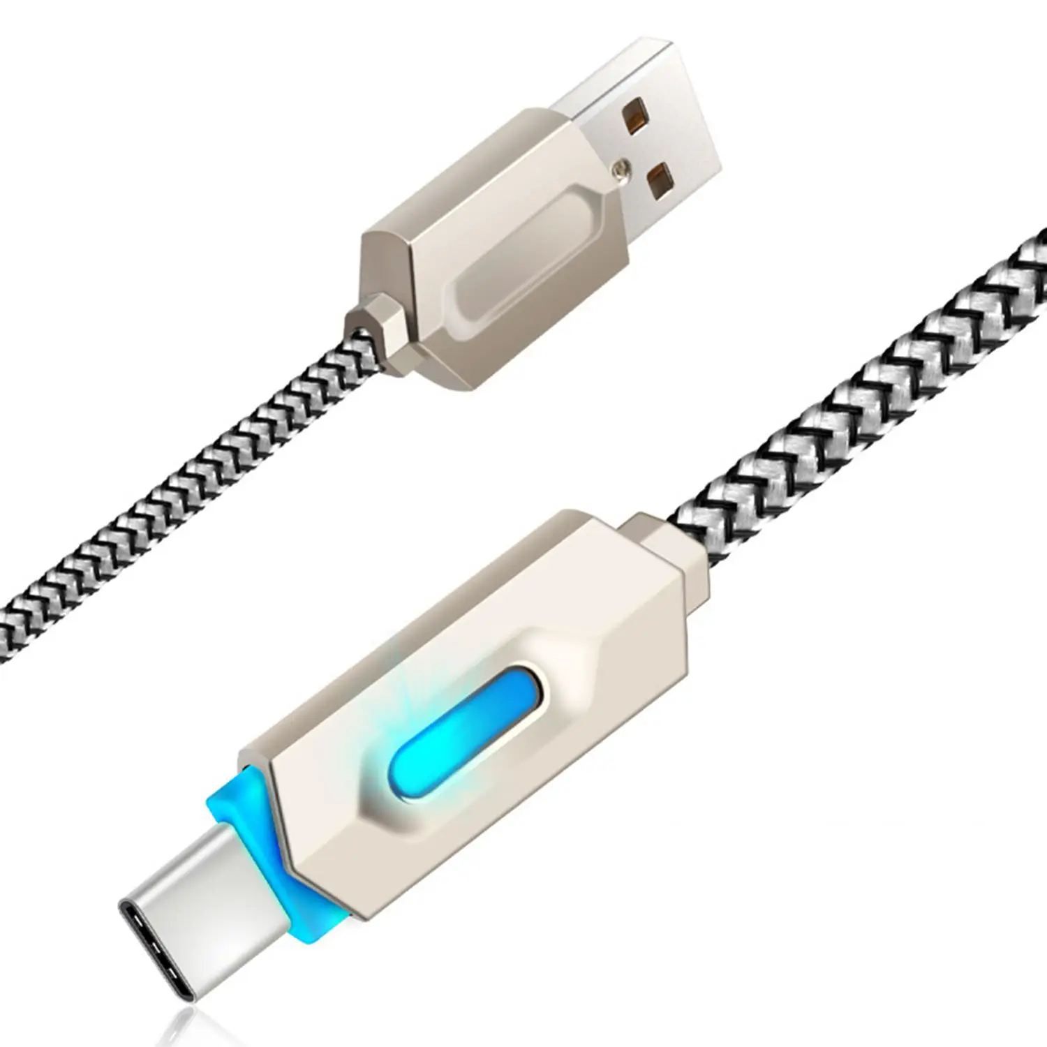 الزنك سبائك USB كابل LED ضوء شاحن مزامنة بيانات ل البرق مايكرو USB نوع-C سريع شحن الطاقة الكابلات دائم النايلون مضفر