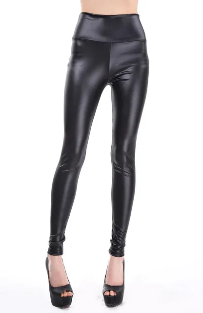 Lady high waist leggings black slim fitted leggings women sexy fake ...