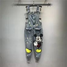 Европейский станция Весна блёстки мультфильм отверстие джинсы для женщин блёстки элегантный дизайн леди джинсовый комбинезон Джинс