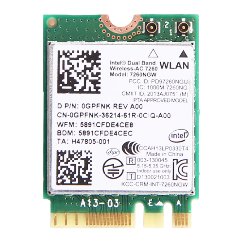 Laptop Network Card For Intel 7260NGW 7260ac 2.4/5G Wireless AC NGFF ...
