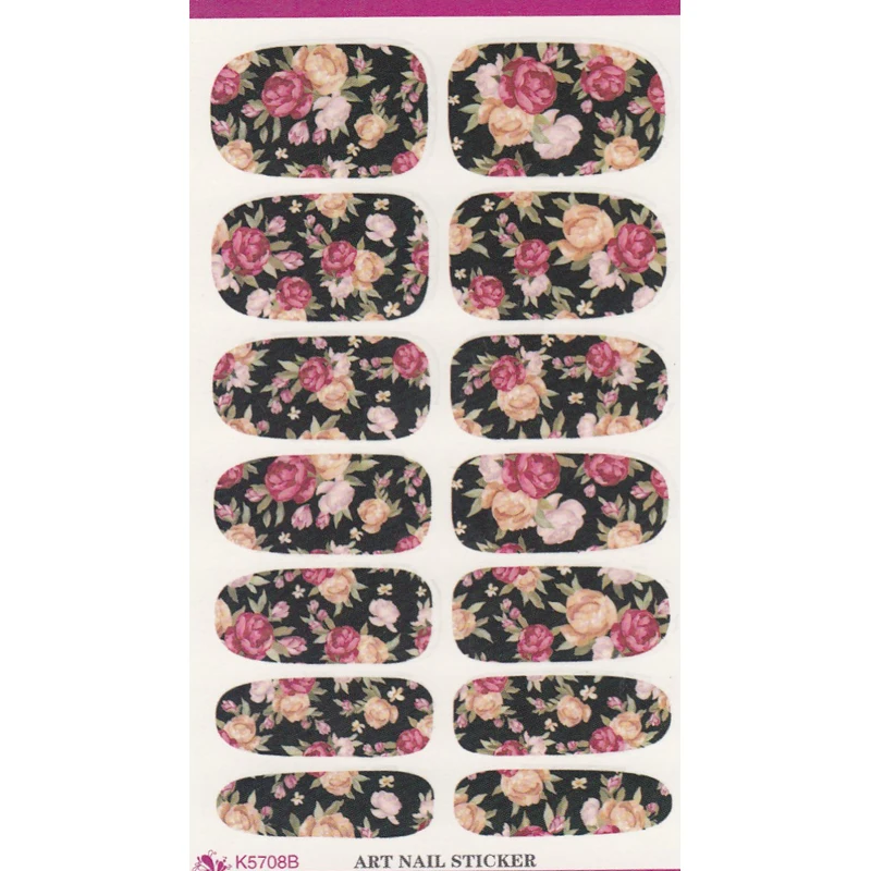 K5708B Water Transfer Nails Art Sticker Pink Red Rose Flowers Design