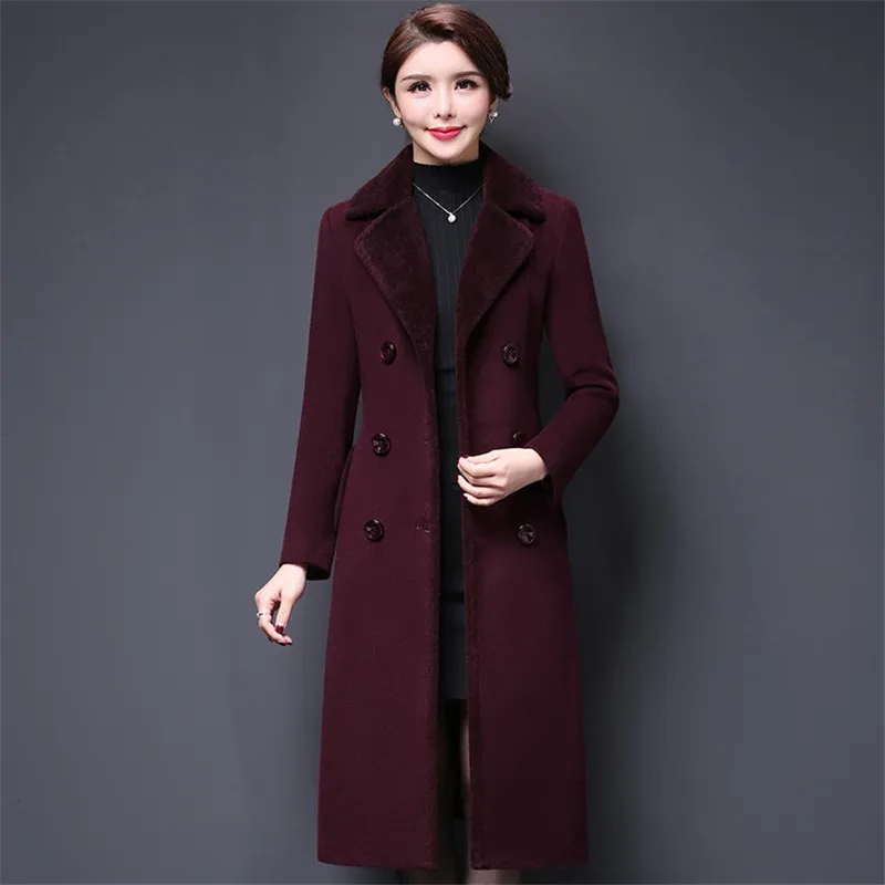Осень-зима, Женская шерстяная куртка, пальто, плюс размер, Женская шерстяная одежда среднего возраста, верхняя одежда, плотные теплые пальто IOQRCJV Q011