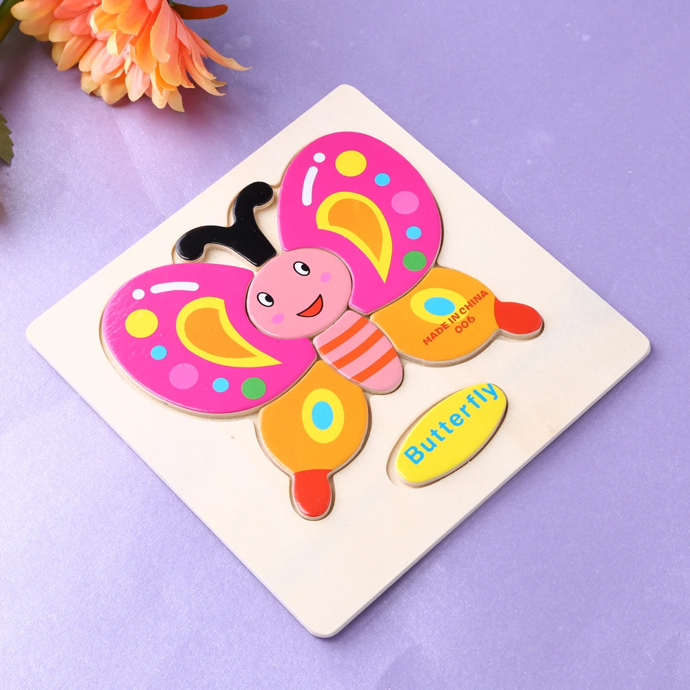 Мультяшные животные объемные Пазлы игрушка для малышей головоломка игрушка цветные Развивающие головоломки игрушки для детей подарки на день рождения - Цвет: Butterfly