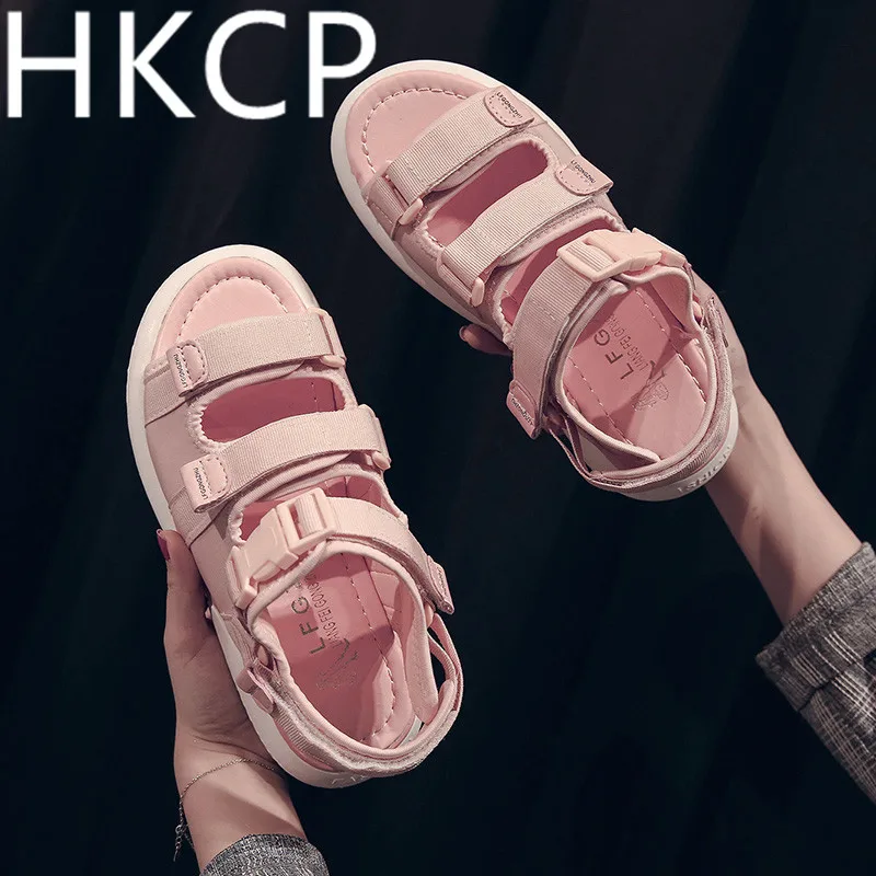 

HKCP Sports Sandals Woman 2019 New Korean Version Baitao Magic Paste Muffin Bottom Habitat Leisure Shoes Summer C193