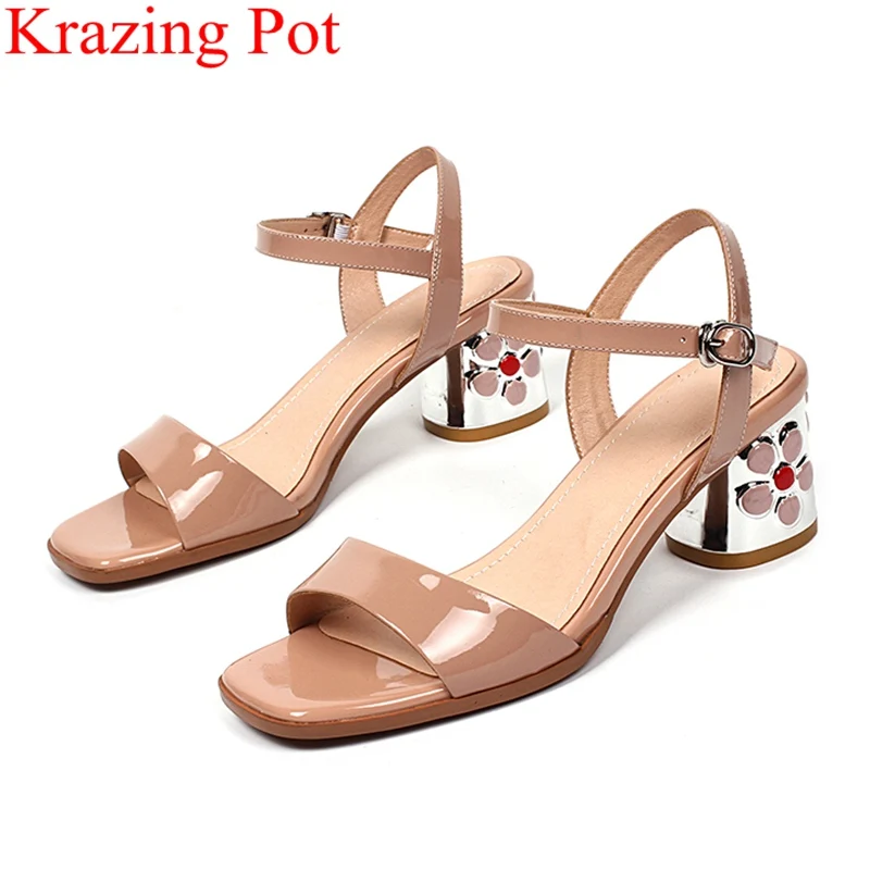 

2018 new arrival peep toe strange style med heels concise women sandals buckle strap office lady wedding sweet summer shoes L13