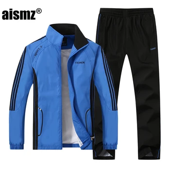 

Aismz Brand Men's Sportswear Set Men Active Tracksuits hoodies&Sweatshirts sporting suit Men Jacket And Pants clothing Plus size