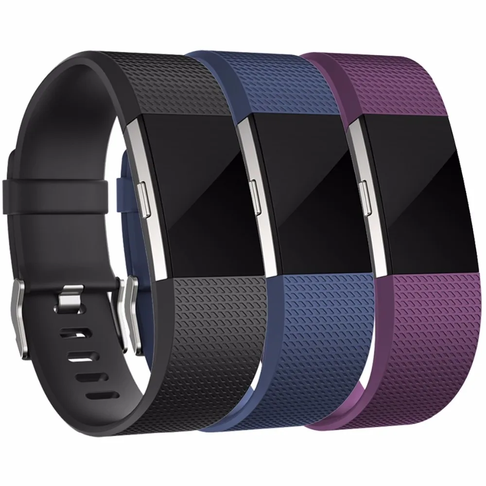 

3 Pack Replacement Accessory Silicone Wristbands Watch band Strap for Fitbit Charge 2 HR, Large Small