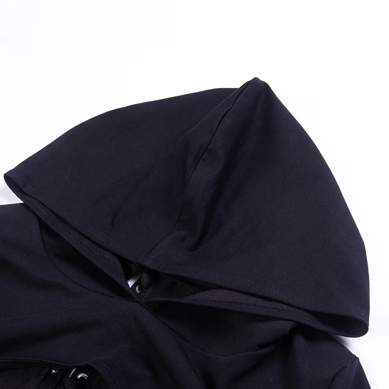 Black Short Hooded Top Gothic Punk Long Sleeve Hoodies Streetwear Fashion Women Tops Coats Halloween Solid Dark Bandage Hoodeds