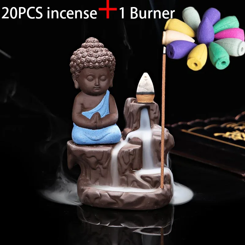 20Pc Incense Cone + Burner Creative Home Decor Little Cute Monk Small