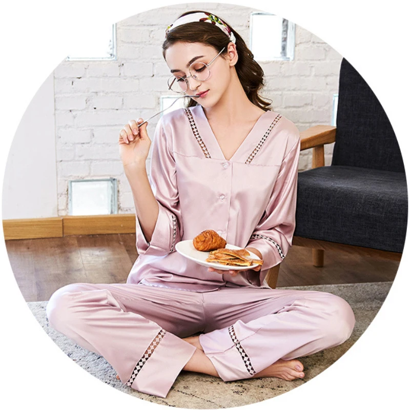 PS0176-Spring-New-Pajamas-2018-Brand-Women-Pyjamas-Home-Suits-Satin-Silk-V-Neck-Sleepwear-Sexy (2)