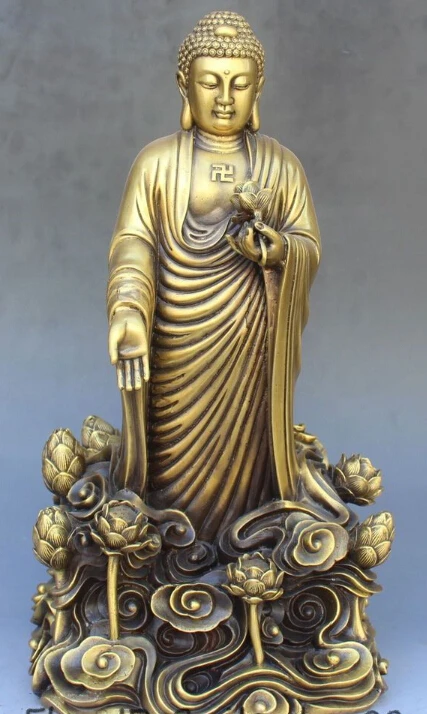 

16" the Buddha Statue of the Shakyamuni Sakyamuni of the Stand Lotus of the Pure Bronze of the Tibet Buddhism