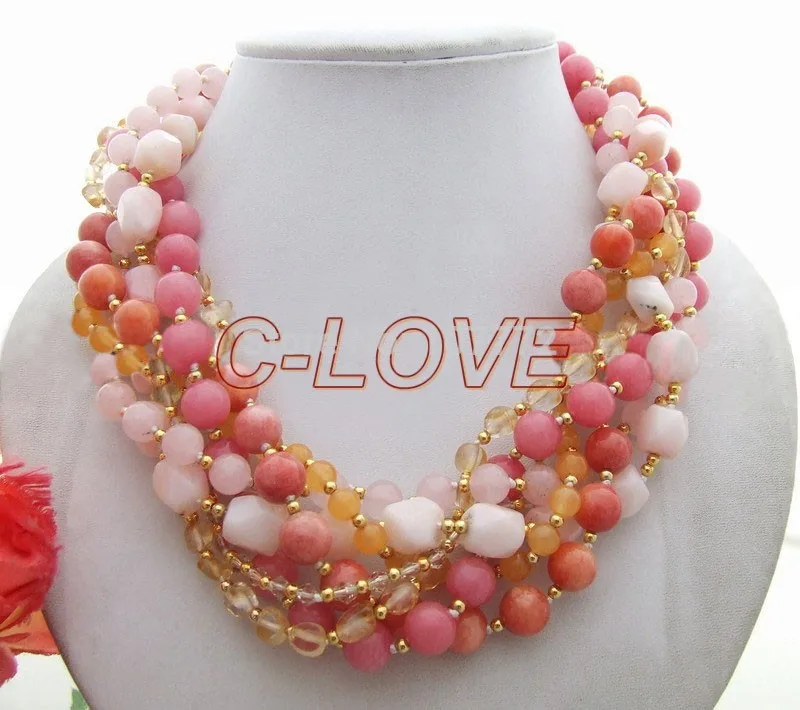 

WOW! 7 strands Rose Stone &Crystal&Yellow crystal Necklace free shipment
