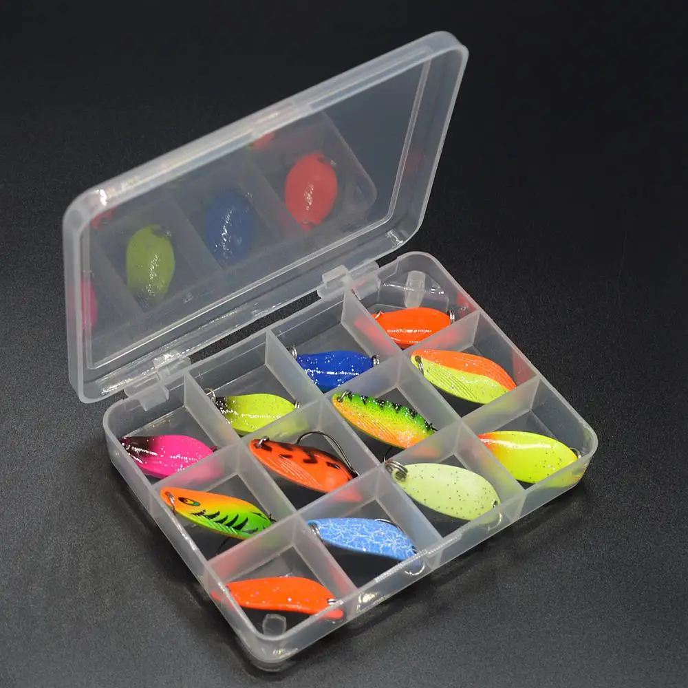 WLDSLURE 12pcs mixed 3g/4.5g/5g fishing box metal bait spoon lure set trout lure fishing tackle