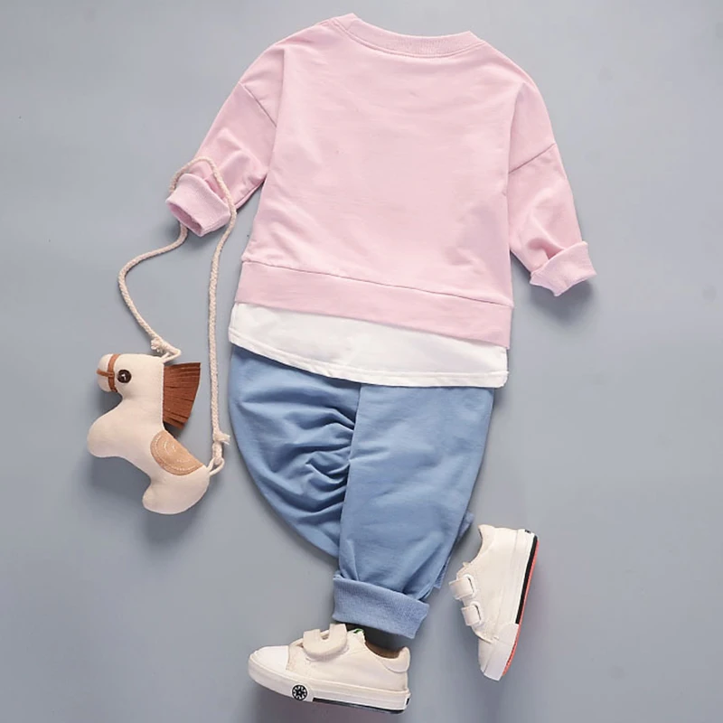Комплекты одежды для детей г. Осенние новые стильные комплекты одежды для девочек Футболка с аппликацией на карманах+ штаны, 2 шт., одежда для мальчиков детская одежда