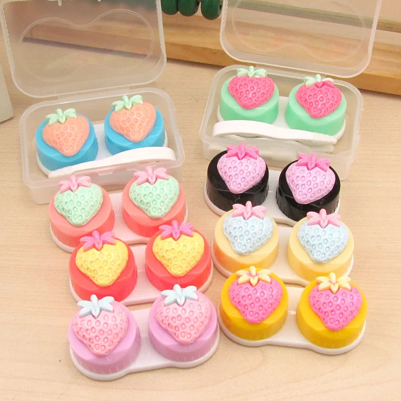 10pcs New beautiful Cute Multicolor Strawberry Patterns Portable Contact Lens Case for Women Travel Mini Kit Holder Lenses Box | Аксессуары