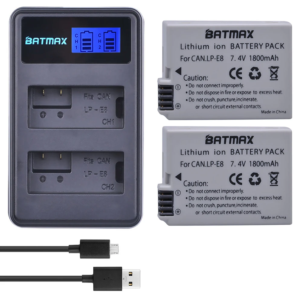 Kaufen 2Pcs 1800mah LP E8 LPE8 LP E8 Batterie Batterie AKKU + LCD Dual Ladegerät für Canon EOS 550D 600D 650D 700D X4 X5 X6i X7i T2i T3i