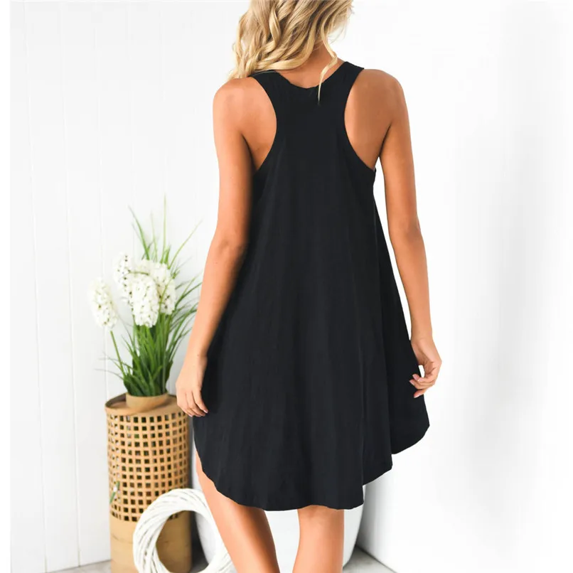 Comfortable Women Summer Sexy Loose Raceback Solid Casual Flare Short Mini Dress Daily Casual Ladies Dress 35AP15 (5)