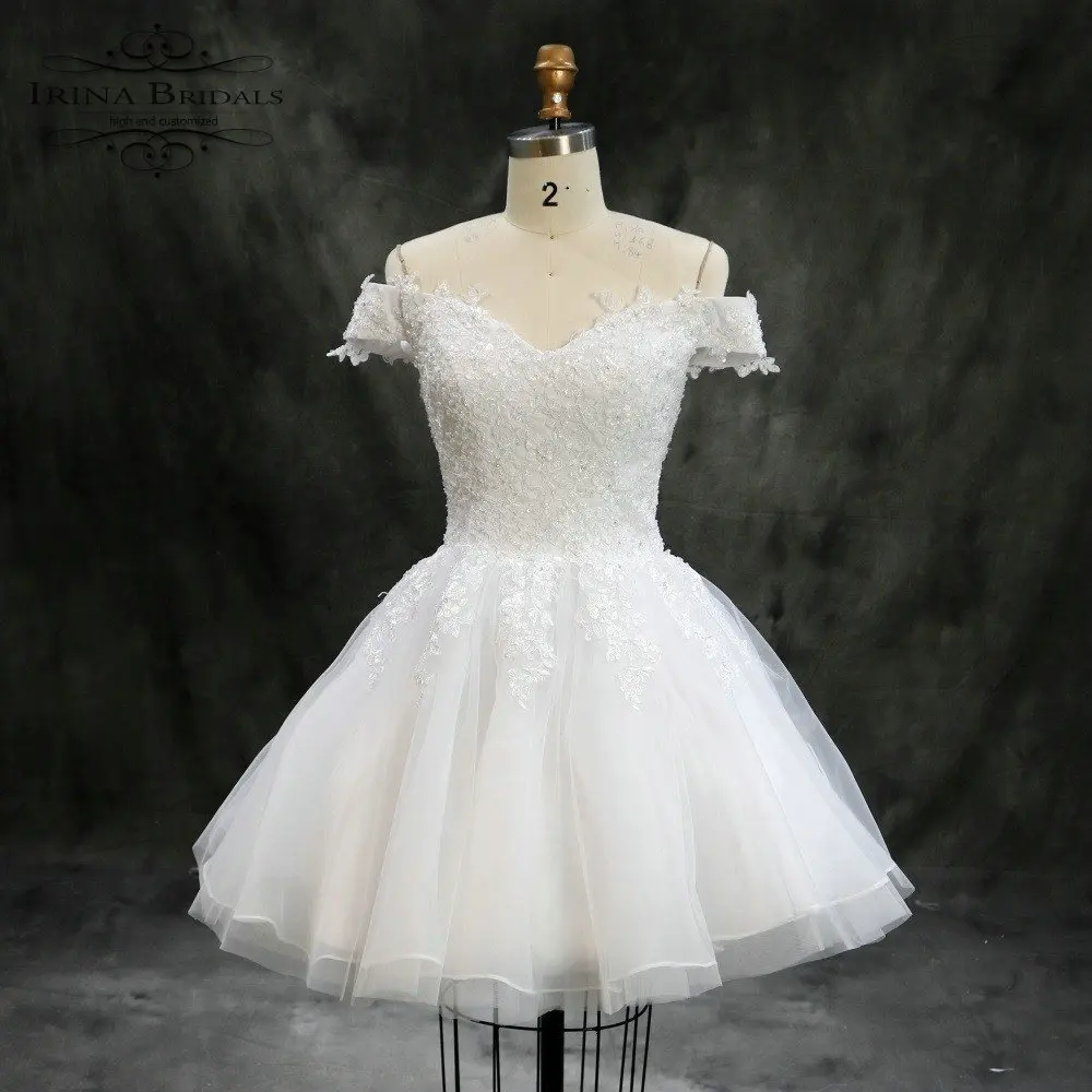 bridal dress wedding Boat Neck Lace Applique Mini Short Wedding Dress ...