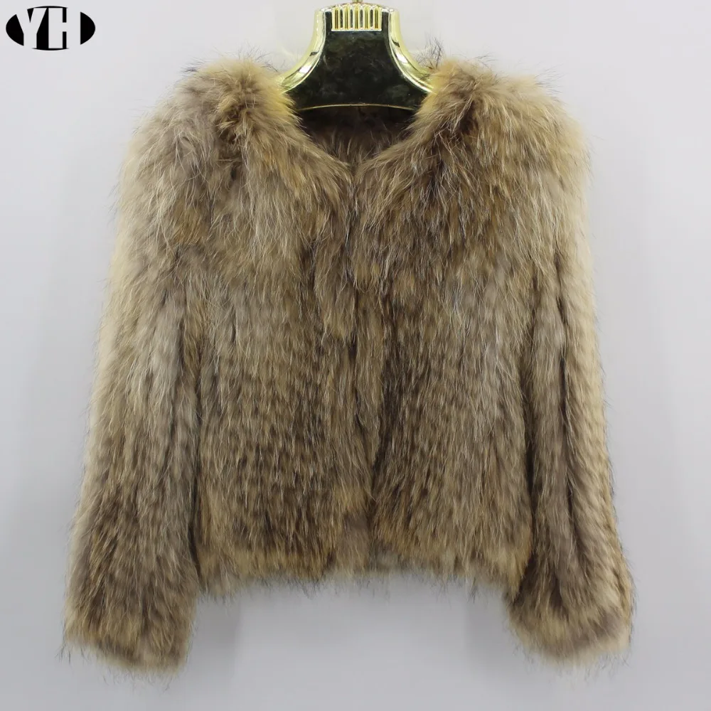 

2018 New knit knitted Real raccoon fur coat jacket overcoat Russian women winter warm genuine fur coat outwear customized